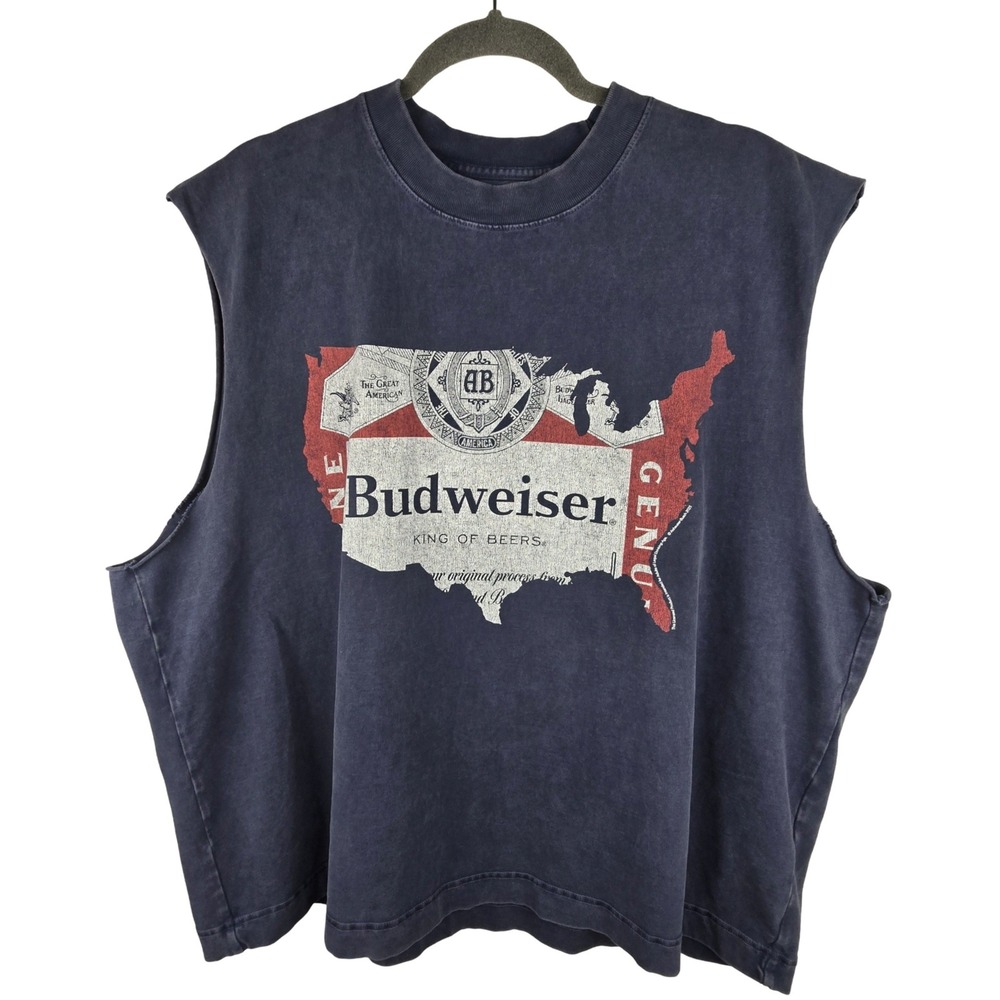 Abercrombie & Fitch Budweiser Muscle Tee Tank Mens XL Navy Boxy Fit USA Map
